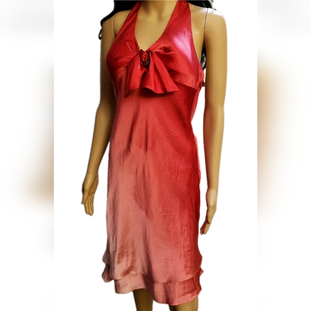 Victoria Royal By Mary Bays 6 Woman Red Pink Silk Halter Neck asymmetric hem
